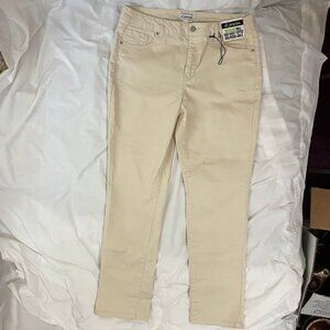 NWT Women's Sz 14 d.jeans High Waisted Cuffed Girlfriend Ankle Tan/Cream Stretch